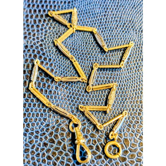 Antique Art Deco Simmons 14" Ornate Link Two Tone Gold Filled Pocket Watch Chain - Picture 9 of 12